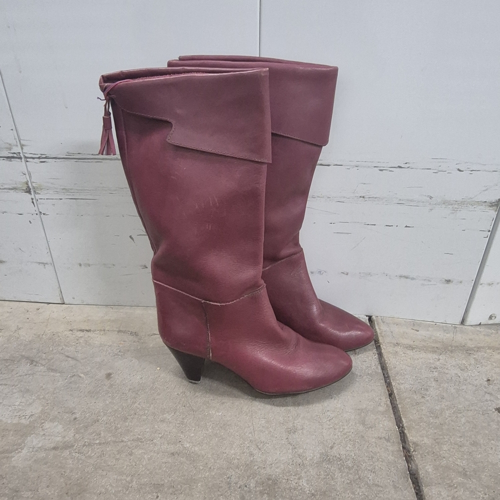 Vintage Made in Brazil Burgundy Slouch Boots Tassel 80s Size 38  US 7.5